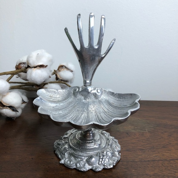 Antique Hand Shaped Nut Dish Pedestal, Cast Serving Dish